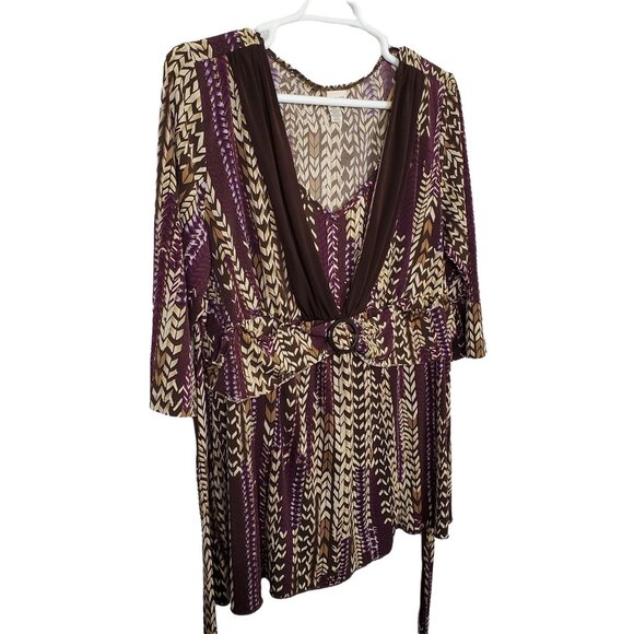 Venezia Tops - Venezia Size 22 24 Shirt Layered Stretch Jersey Tunic Tie Belt Boho Braid Print